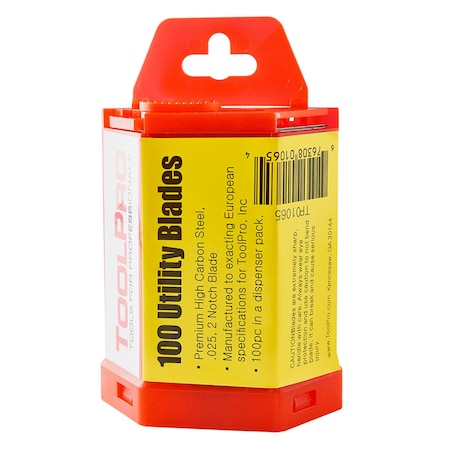 Toolpro Drywall Utility Knife Blades with Dispenser 100Pack, 100PK TP01065